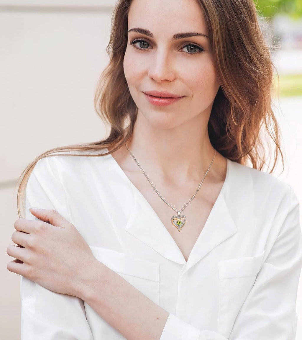 925 Sterling Silver Heart Necklace for Women Double Love Heart Pendant Birthstone Jewelry for Mom - soblessed95.store