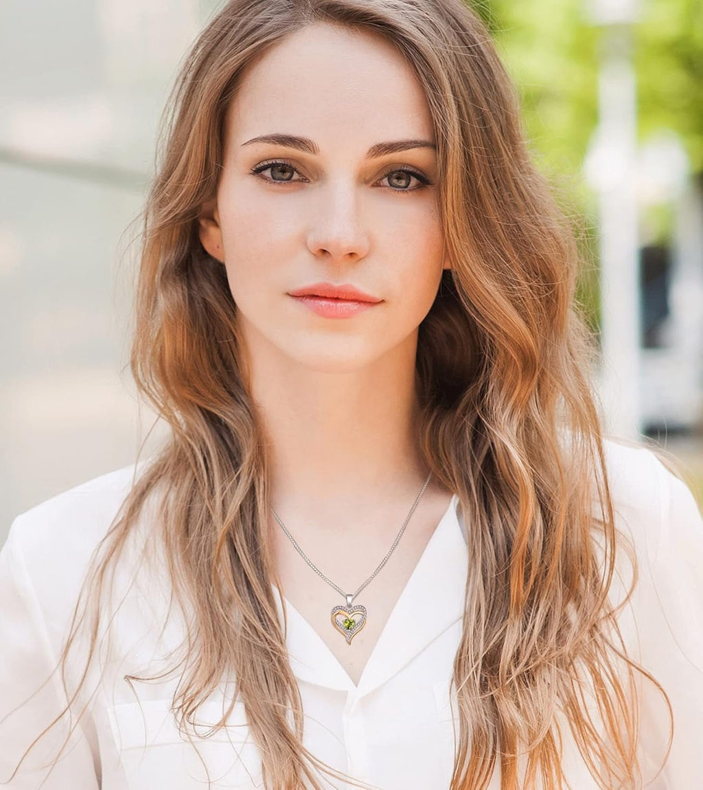 925 Sterling Silver Heart Necklace for Women Double Love Heart Pendant Birthstone Jewelry for Mom - soblessed95.store