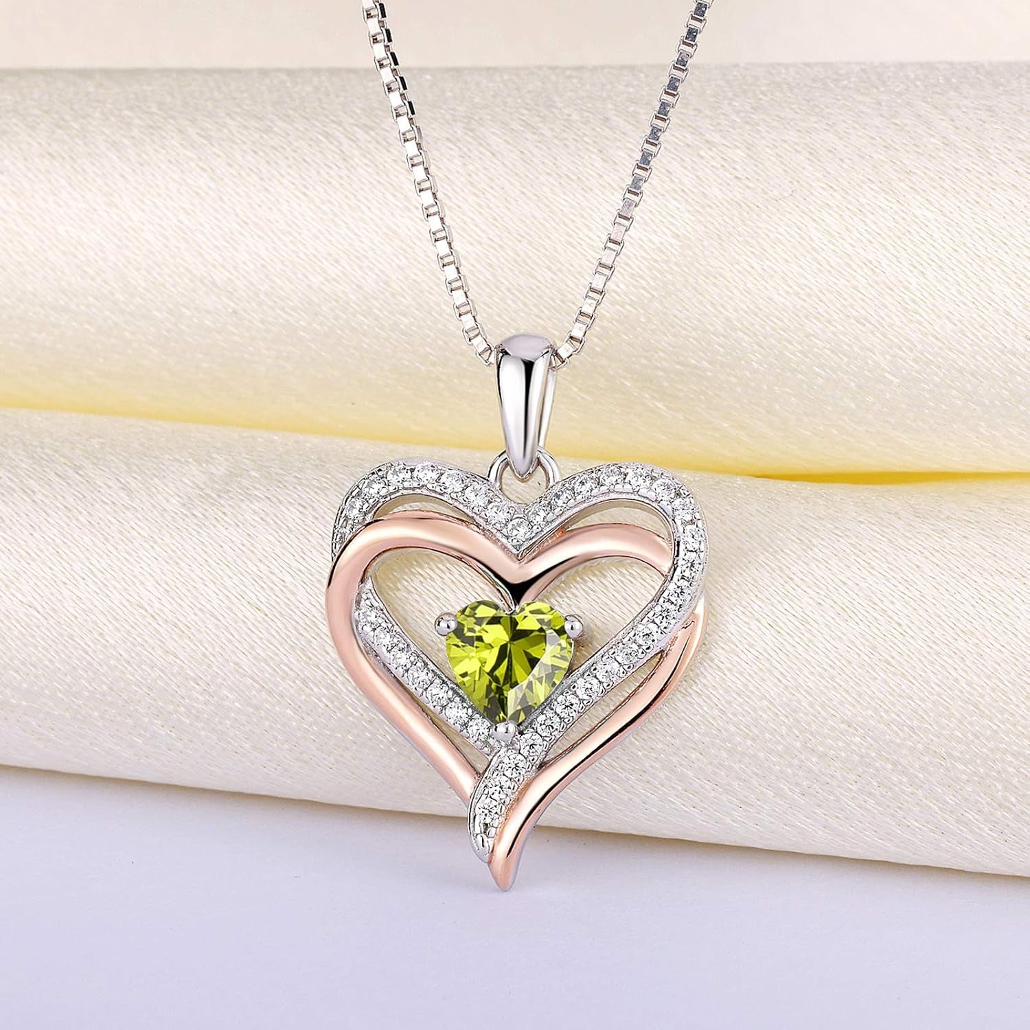 925 Sterling Silver Heart Necklace for Women Double Love Heart Pendant Birthstone Jewelry for Mom - soblessed95.store
