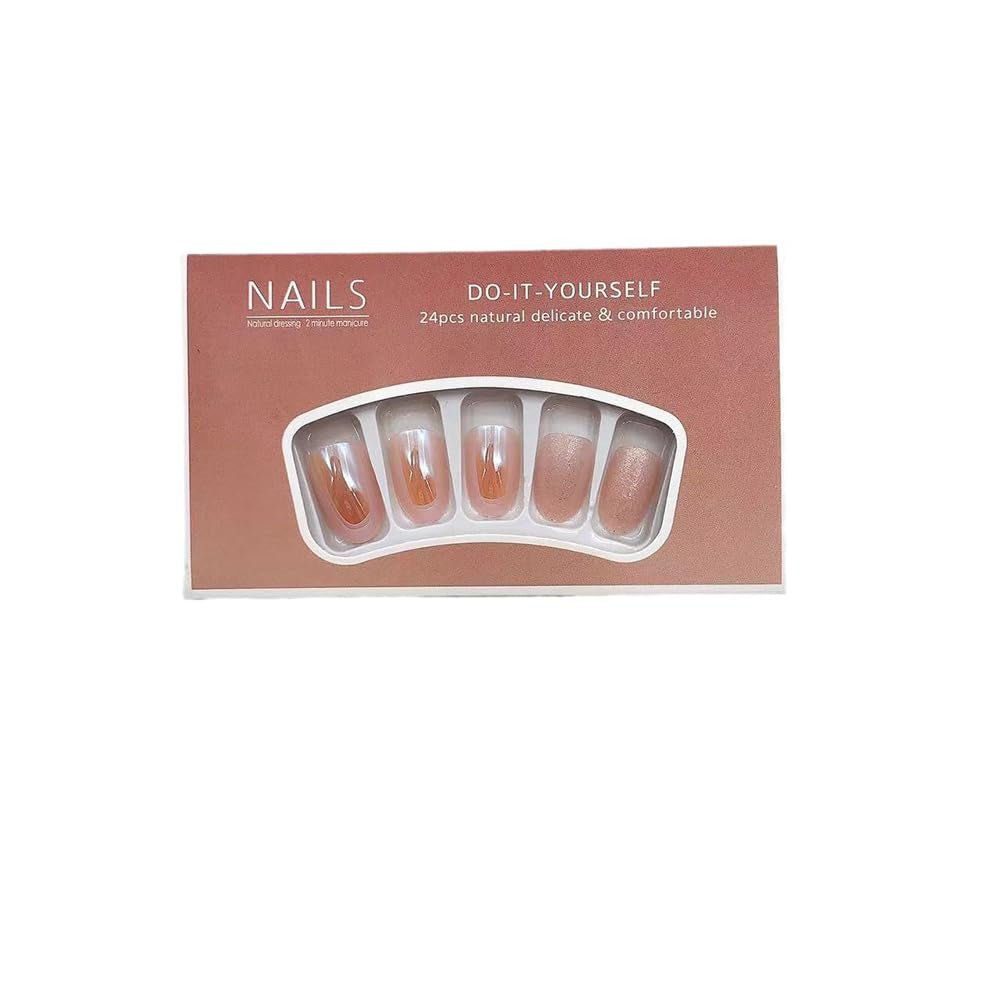 Almond Press on Nails Short round Fake Nails Chrome Glossy False Nails with Glitte Powder Press Ons Designs Acrylic Nails Press on Artificial Nails Stick on Nails for Women Girls 24Pcs - soblessed95.store