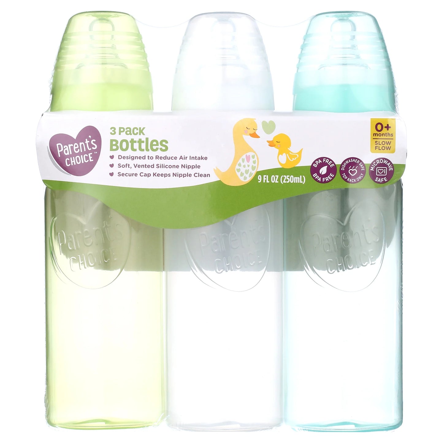 Newborn Standard Neck Tinted Bottle, 9 Fl Oz, 0+ Months, 3 Pack, Multicolor