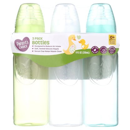 Newborn Standard Neck Tinted Bottle, 9 Fl Oz, 0+ Months, 3 Pack, Multicolor