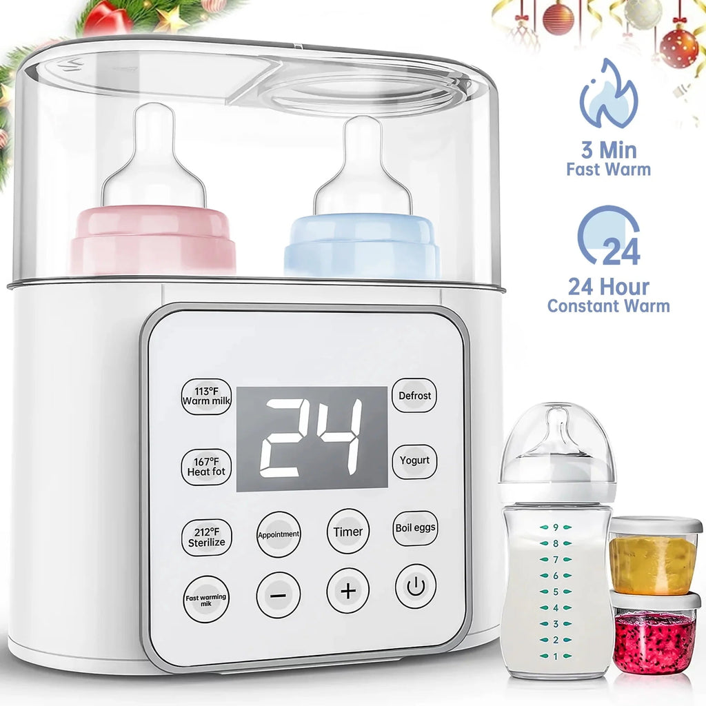 Baby , 9 - In - 1 Portable with LCD Display, Double Bottles Fast Milk Warmer, White - soblessed95.store
