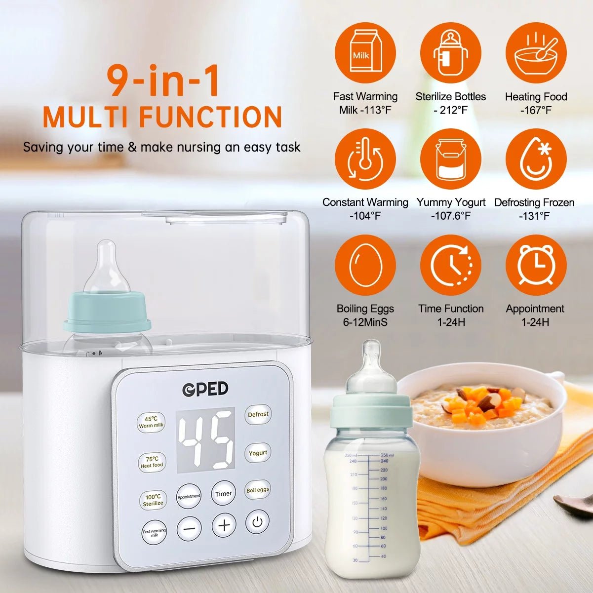 Baby Bottle Warmer, 9 - In - 1 Fast Baby Food Heater & Defrost, Double Bottle Warmer with Appointment &Timer, Bpa - Free, Accurate Temperature Control for Breastmilk & Formula, LCD Display - soblessed95.store