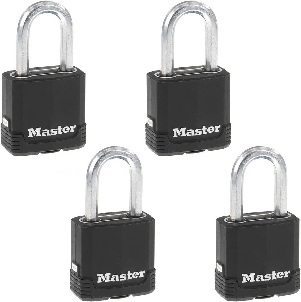 Black Outdoor Key Lock, Heavy Duty Weather Resistant Padlock with Cover, Keyed Alike Padlocks for Outdoor Use, 4 Pack, M115XQLF - soblessed95.store