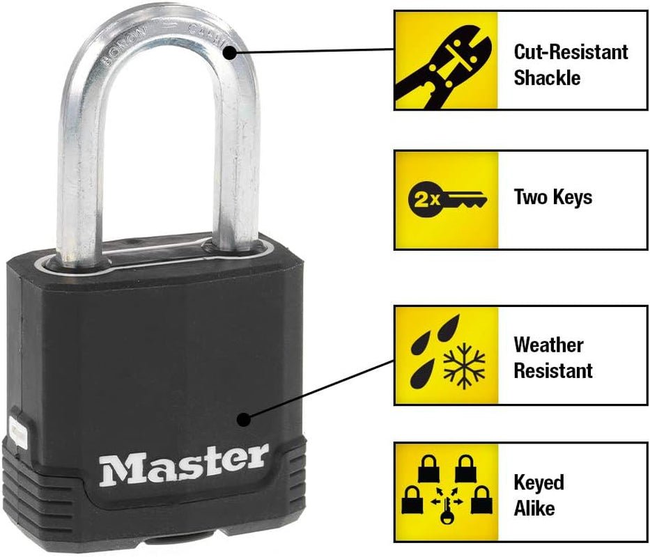 Black Outdoor Key Lock, Heavy Duty Weather Resistant Padlock with Cover, Keyed Alike Padlocks for Outdoor Use, 4 Pack, M115XQLF - soblessed95.store