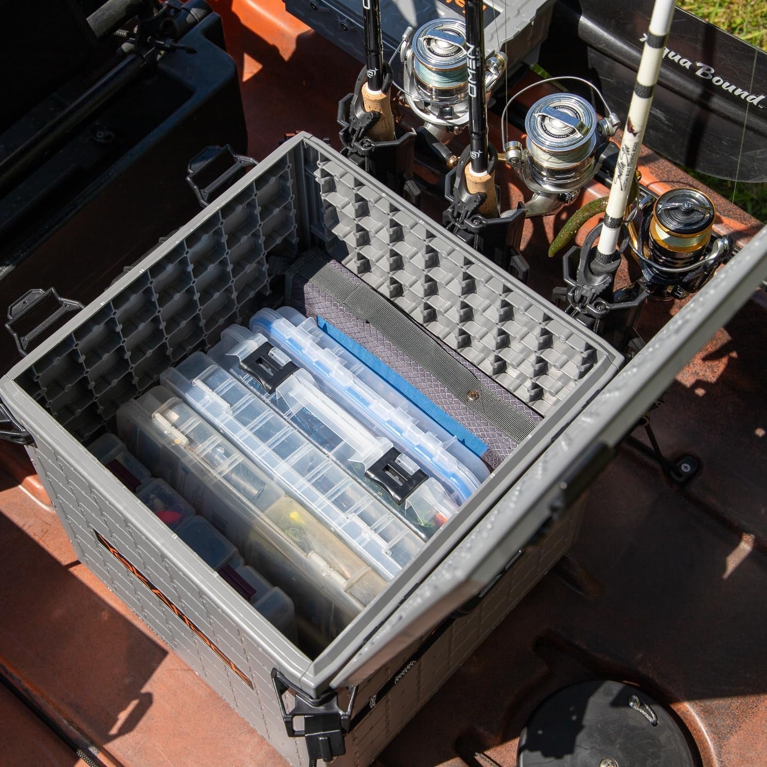 Blackpak Pro 13" X 13" Fishing Crate with 3 Rod Holders - Battleship Grey | Compact Tackle Storage Box & Gear Organizer for Kayaks | Lightweight, Durable & Customizable Marine Accessory - soblessed95.store