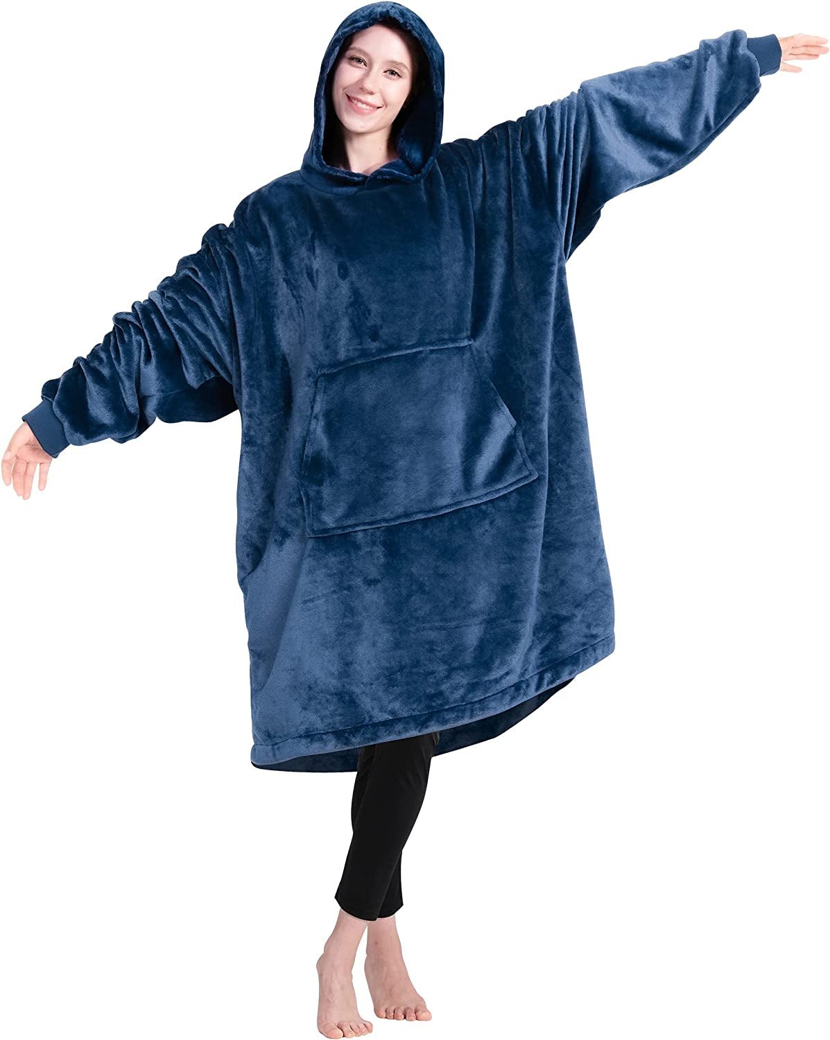 Blanket Hoodie Warm Wearable Blanket Soft Velour Blanket Sweatshirt Oversized Fits All for Teenager Adult Blue - soblessed95.store