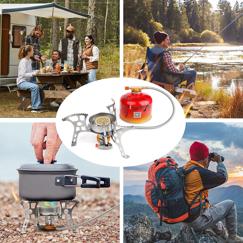 Camping Stove with Fuel Canister Adapter Portable Collapsible Gas Stove with Piezo Ignition - 3900W - Lightweight - Windproof - Butane Adapter Camping and Backpacking Mini Stove Kit for Hiking - soblessed95.store