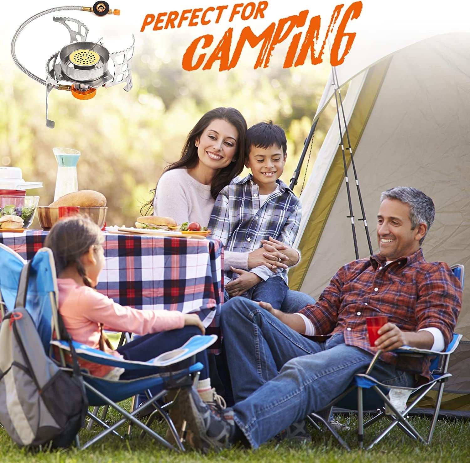 Camping Stove with Fuel Canister Adapter Portable Collapsible Gas Stove with Piezo Ignition - 3900W - Lightweight - Windproof - Butane Adapter Camping and Backpacking Mini Stove Kit for Hiking - soblessed95.store