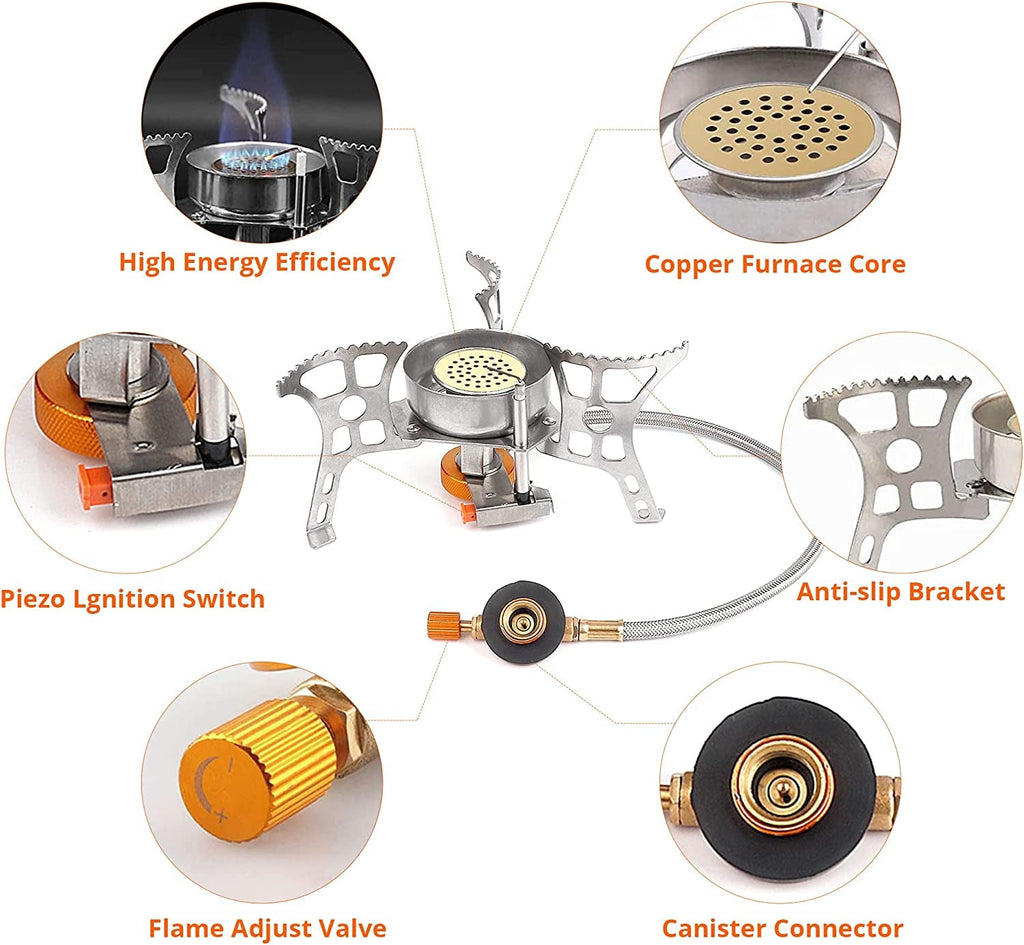 Camping Stove with Fuel Canister Adapter Portable Collapsible Gas Stove with Piezo Ignition - 3900W - Lightweight - Windproof - Butane Adapter Camping and Backpacking Mini Stove Kit for Hiking - soblessed95.store