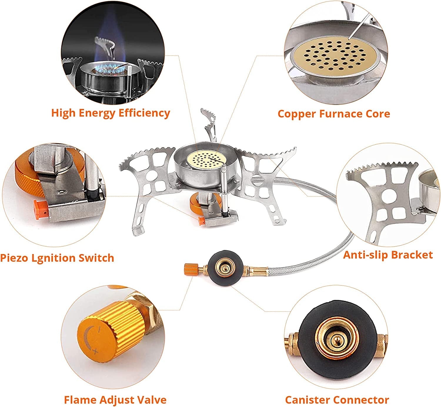 Camping Stove with Fuel Canister Adapter Portable Collapsible Gas Stove with Piezo Ignition - 3900W - Lightweight - Windproof - Butane Adapter Camping and Backpacking Mini Stove Kit for Hiking - soblessed95.store