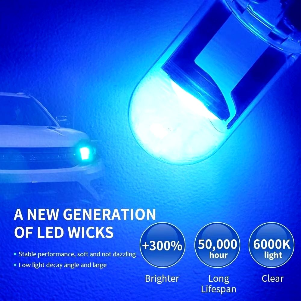 Car LED T10 W5W Canbus Glass COB 6000K Reading Dome Lamp Marker Wedge License Platelight Bulb 168 194 192 DC 12V White Blue Red - soblessed95.store