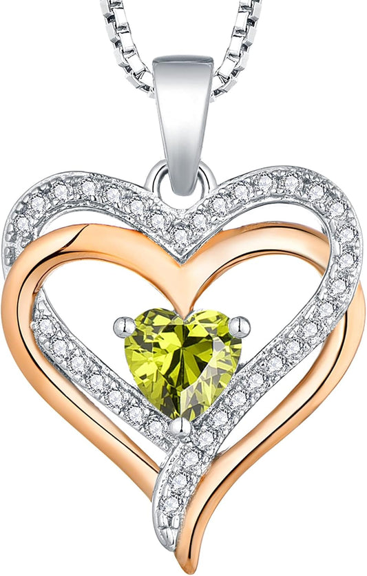 925 Sterling Silver Heart Necklace for Women Double Love Heart Pendant Birthstone Jewelry for Mom