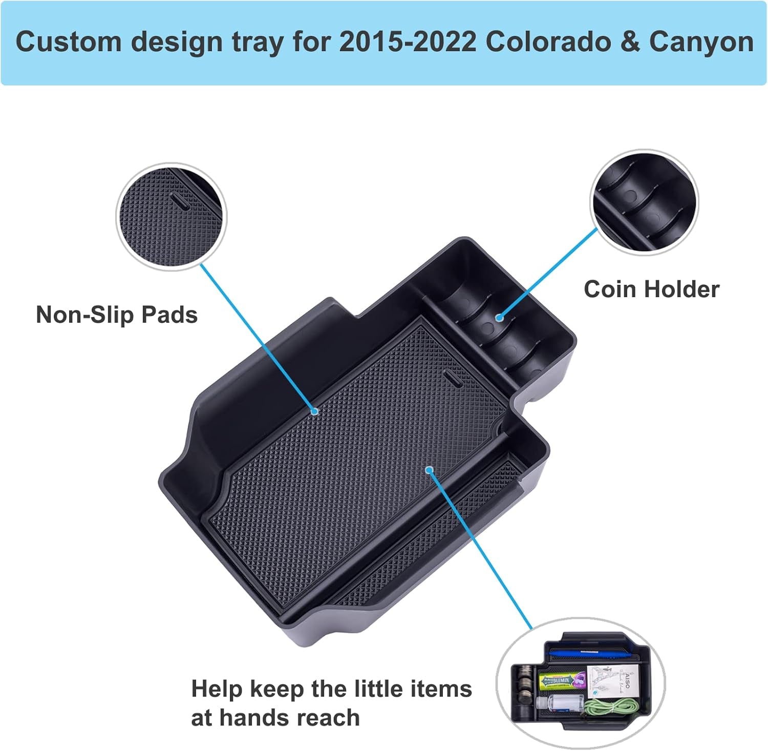 Center Console Organizer Compatible with Chevy Colorado/Gmc Canyon 2015 - 2021 2022, Armrest Insert Tray Secondary Storage Box - Black - soblessed95.store