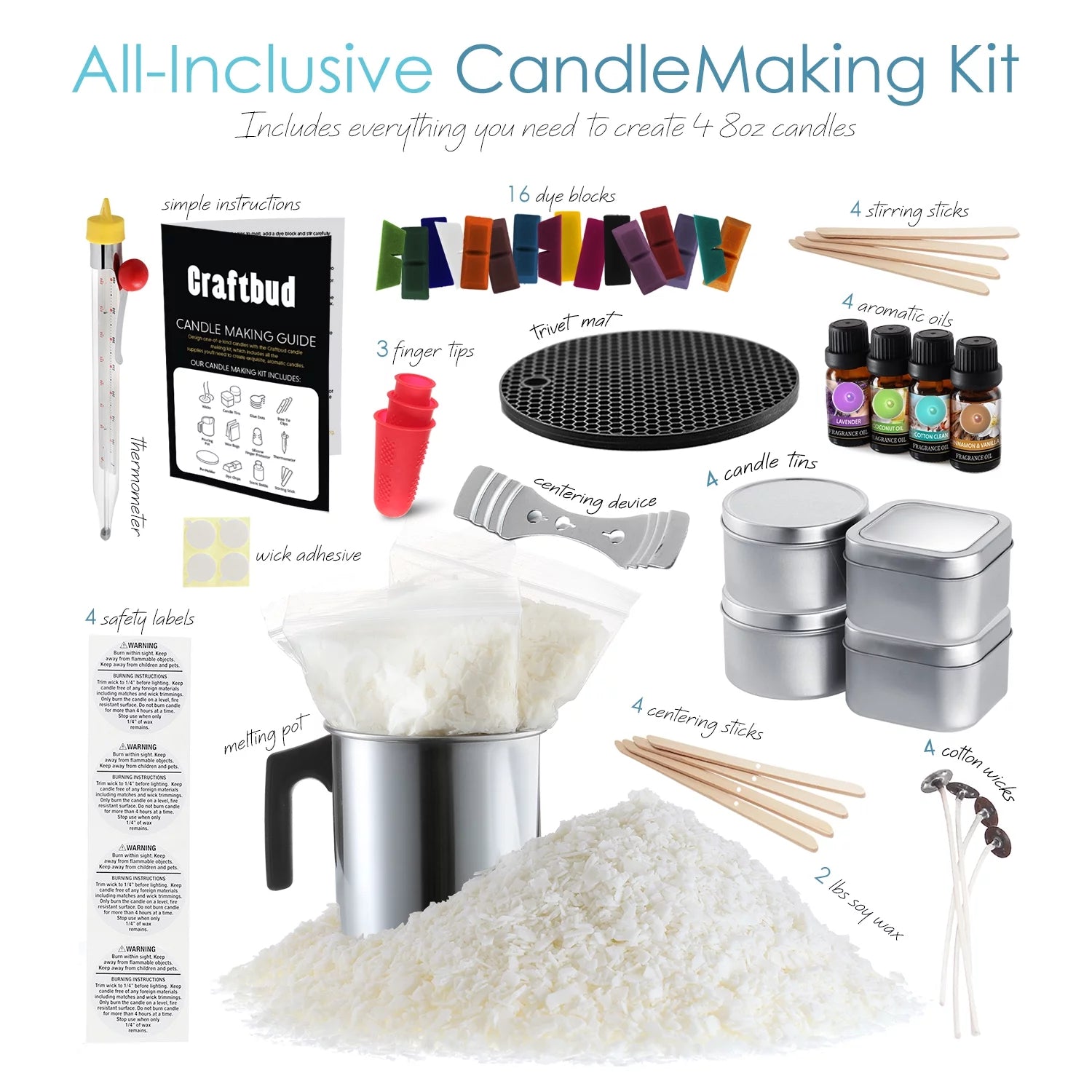Complete Soy Wax Candle Making Kit for Adults and Kids with 2LB Candle Wax for Candle Making Supplies - soblessed95.store