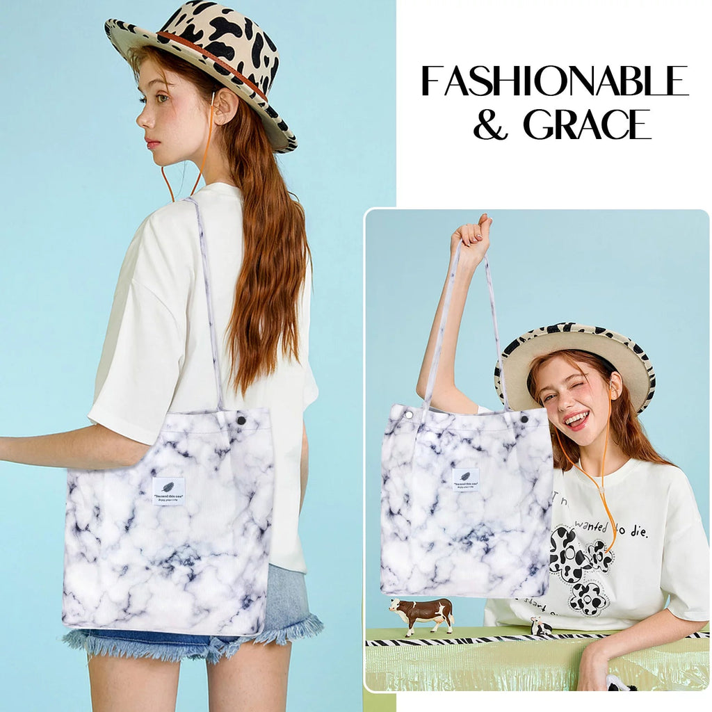 Corduroy Tote Bag Large for Women Girl Lady Canvas Shoulder Cord Purse and Handbags with Inner Pocket - soblessed95.store