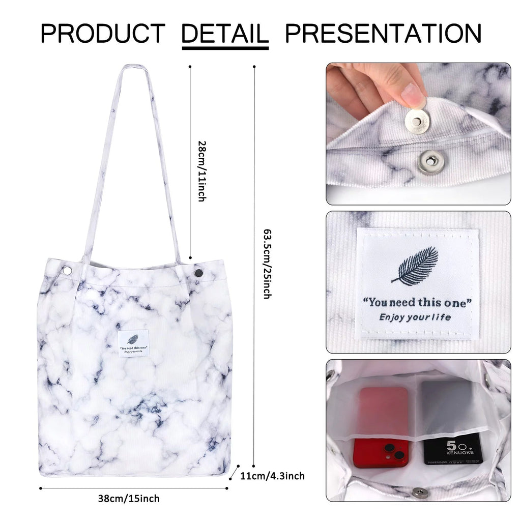 Corduroy Tote Bag Large for Women Girl Lady Canvas Shoulder Cord Purse and Handbags with Inner Pocket - soblessed95.store