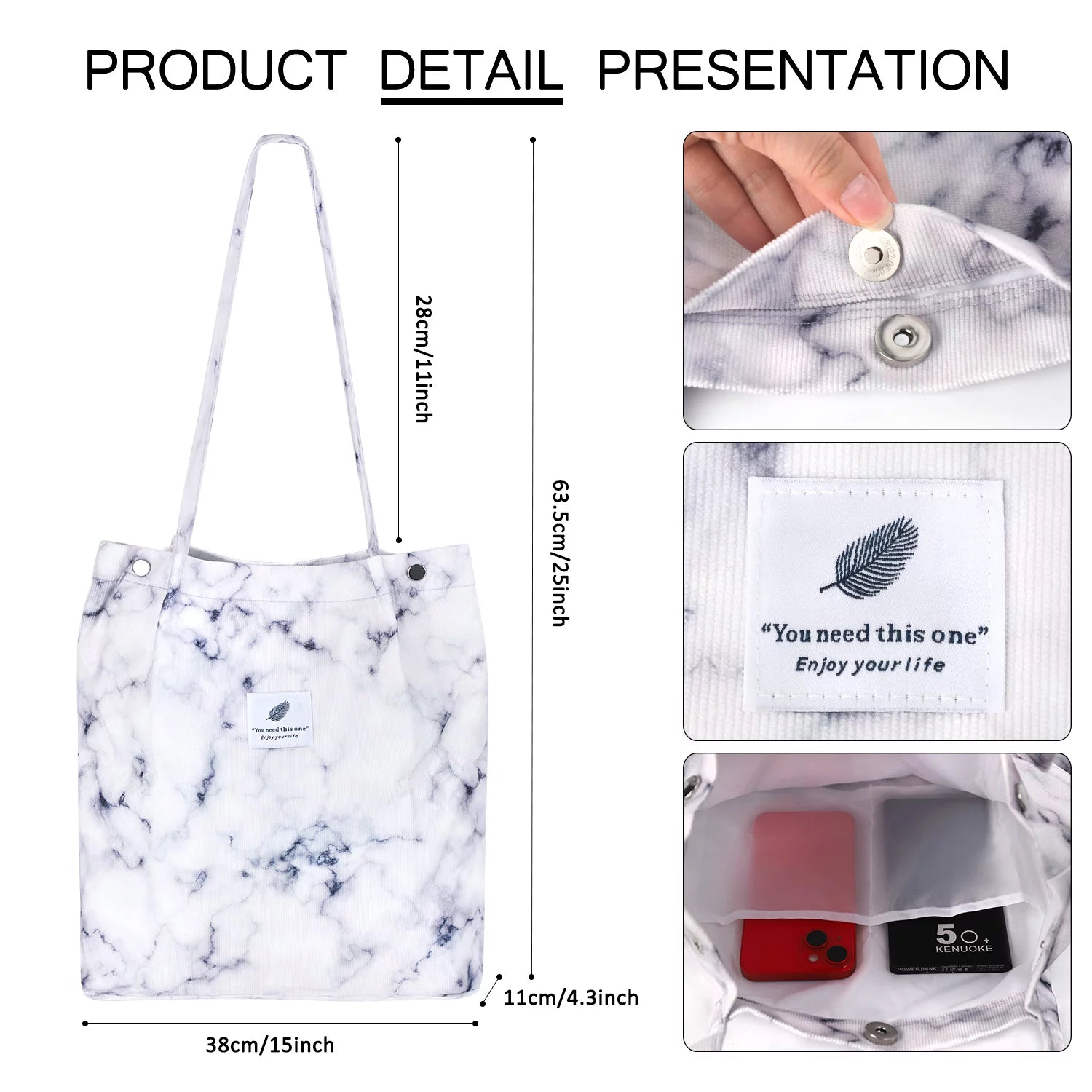 Corduroy Tote Bag Large for Women Girl Lady Canvas Shoulder Cord Purse and Handbags with Inner Pocket - soblessed95.store