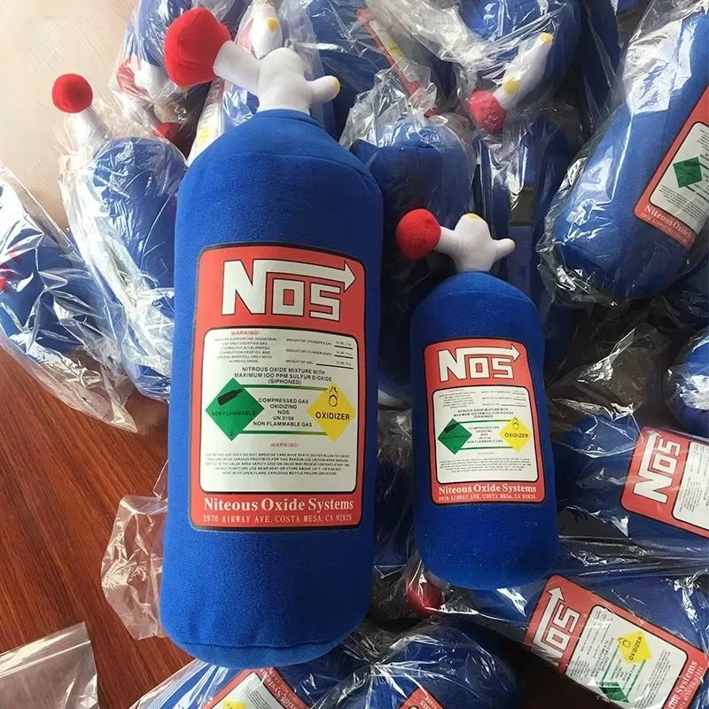 Creative NOS Nitrous Oxide Bottle New Plush Toys Pillow Stuffed Soft Turbo JDM Cushion Boy Gifts Car Decor Backrest Decoration - soblessed95.store
