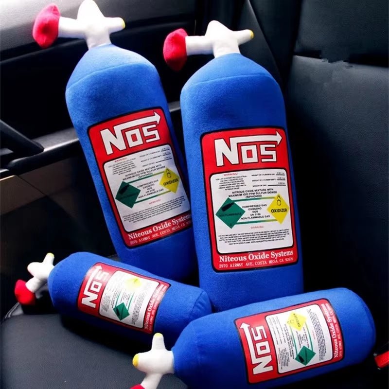 Creative NOS Nitrous Oxide Bottle New Plush Toys Pillow Stuffed Soft Turbo JDM Cushion Boy Gifts Car Decor Backrest Decoration - soblessed95.store
