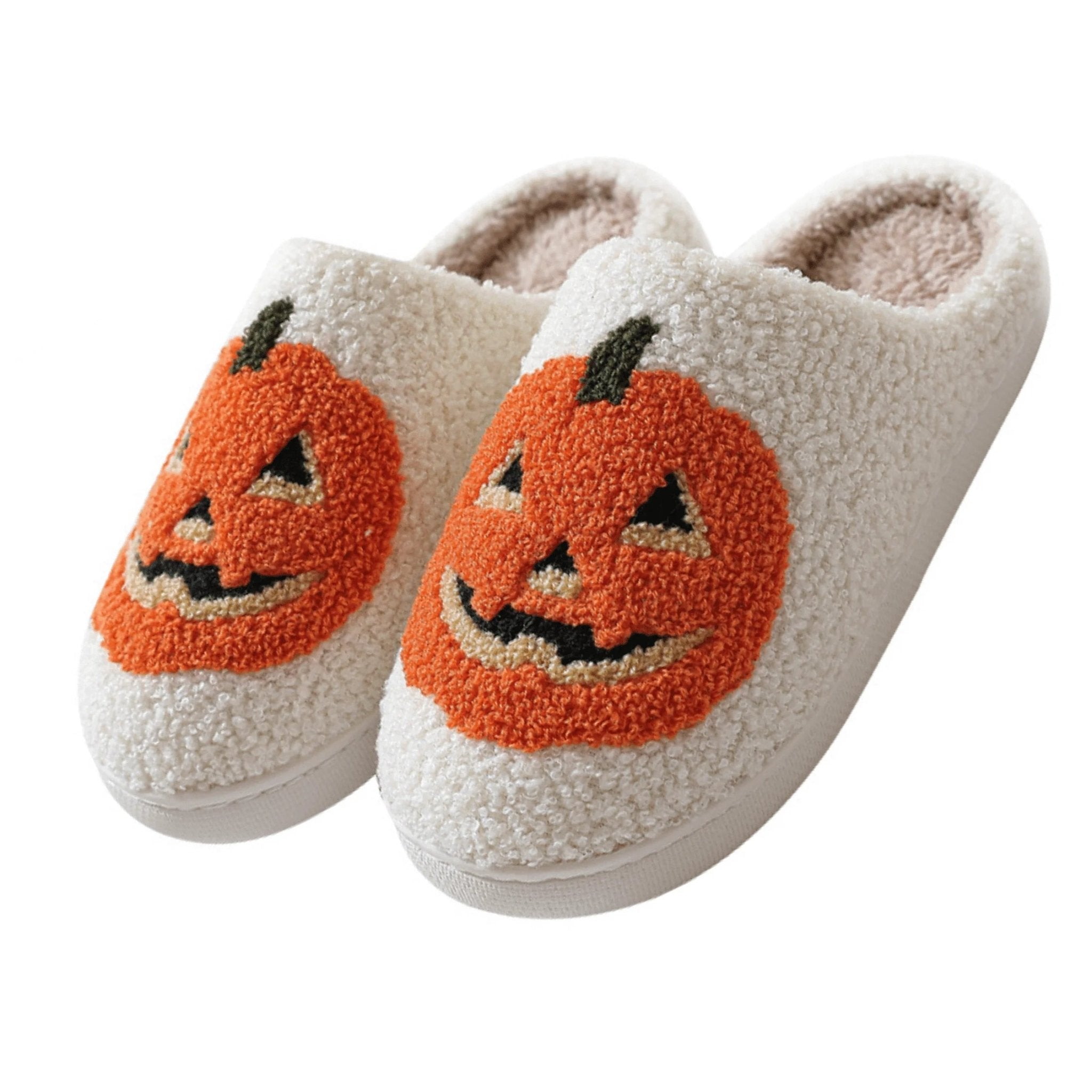 Cute Halloween Slippers for Women Perfect Soft Plush Comfy Warm Slip - On Halloween Pumpkin Slippers Fo Women Indoor Fluffy House Slippers for Women and Men Non - Slip Fuzzy Flat Slides - soblessed95.store