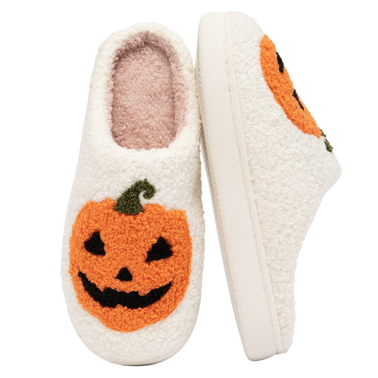 Cute Halloween Slippers for Women Perfect Soft Plush Comfy Warm Slip - On Halloween Pumpkin Slippers Fo Women Indoor Fluffy House Slippers for Women and Men Non - Slip Fuzzy Flat Slides - soblessed95.store