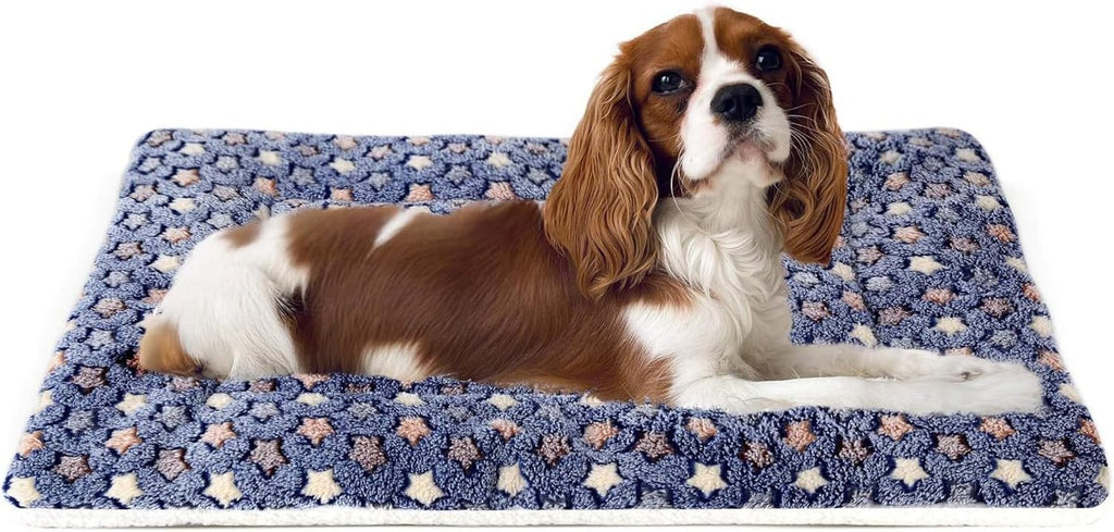 Dog Bed Crate Pad Ultra Soft Pet Bed with Cute Star Print Washable Crate Mat for Large Medium Small Dogs Reversible Fleece Dog Crate Kennel Mat Cat Bed Liner 23 X 18 Inch Dark Blue - soblessed95.store