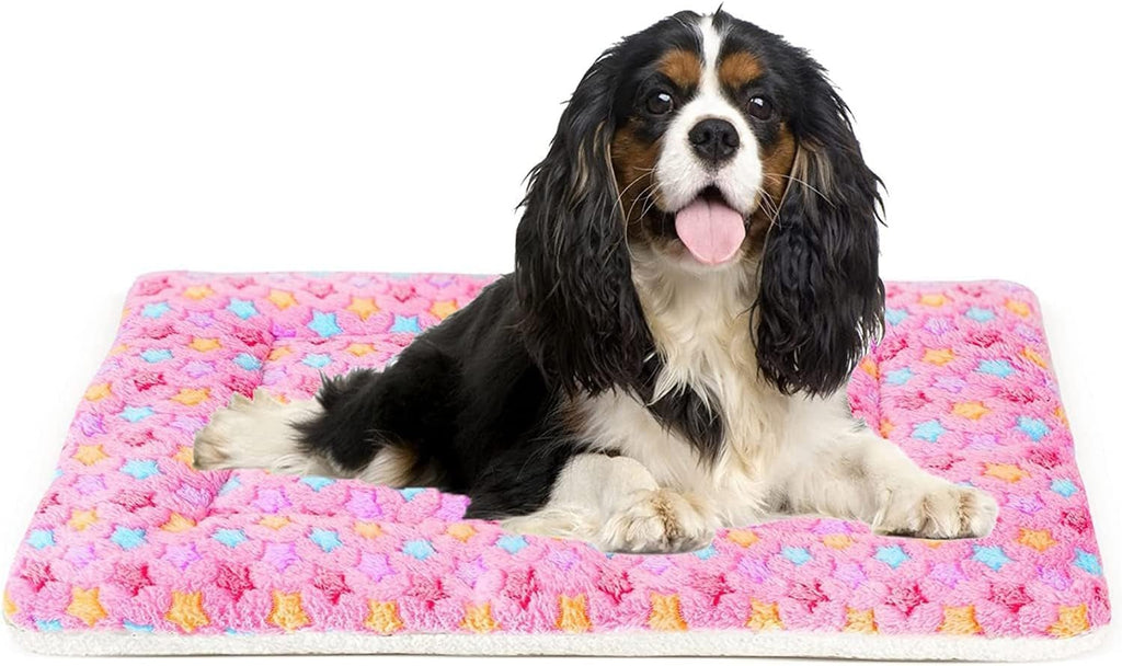 Dog Bed Crate Pad Ultra Soft Pet Bed with Cute Star Print Washable Crate Mat for Large Medium Small Dogs Reversible Fleece Dog Crate Kennel Mat Cat Bed Liner 29 X 21 Inch Pink - soblessed95.store