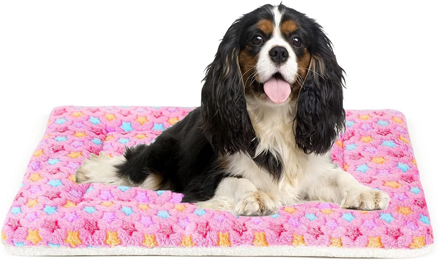 Dog Bed Crate Pad Ultra Soft Pet Bed with Cute Star Print Washable Crate Mat for Large Medium Small Dogs Reversible Fleece Dog Crate Kennel Mat Cat Bed Liner 29 X 21 Inch Pink - soblessed95.store