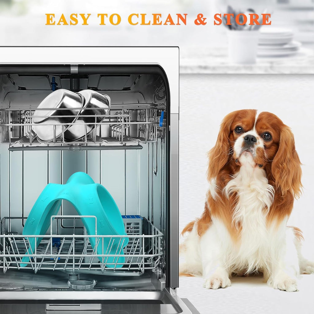 Dog Bowls, Dog Food Bowls, Stainless Steel Cat Puppy Water Bowls with Non Spill Skid Resistant Silicone Mat, Small, Turquoise - soblessed95.store