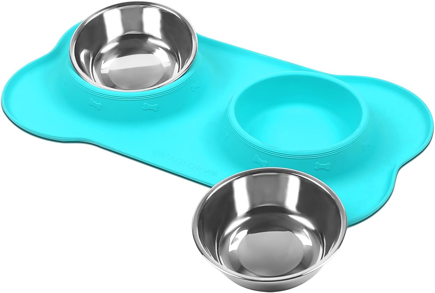 Dog Bowls, Dog Food Bowls, Stainless Steel Cat Puppy Water Bowls with Non Spill Skid Resistant Silicone Mat, Small, Turquoise - soblessed95.store