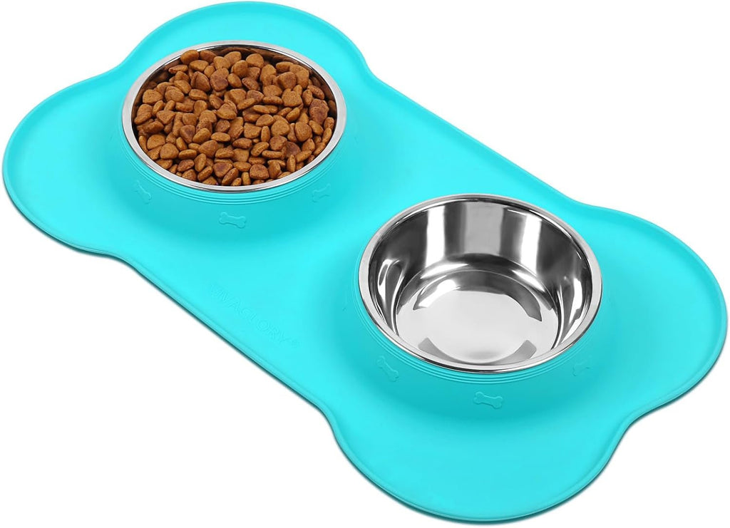 Dog Bowls, Dog Food Bowls, Stainless Steel Cat Puppy Water Bowls with Non Spill Skid Resistant Silicone Mat, Small, Turquoise - soblessed95.store
