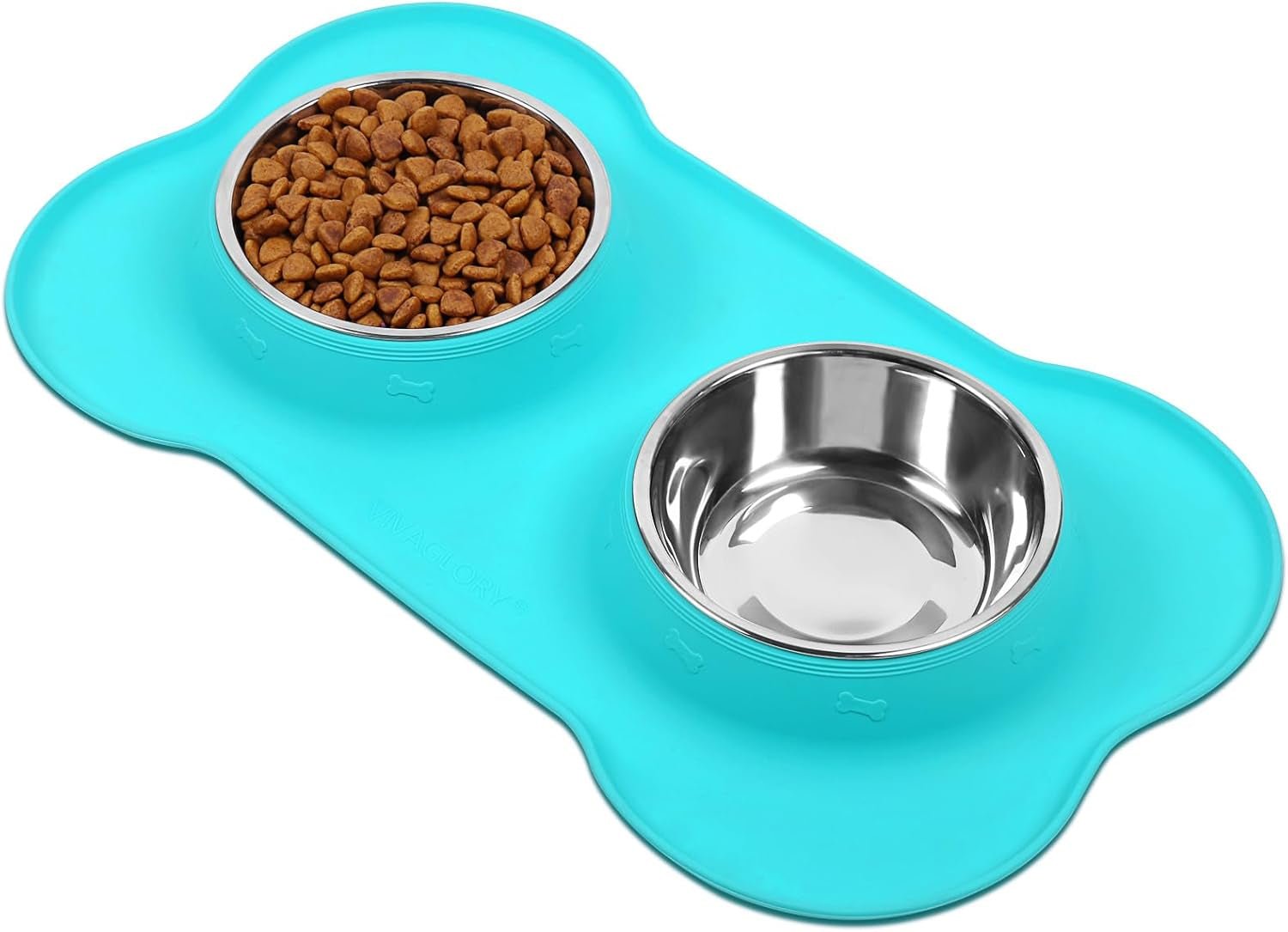 Dog Bowls, Dog Food Bowls, Stainless Steel Cat Puppy Water Bowls with Non Spill Skid Resistant Silicone Mat, Small, Turquoise - soblessed95.store