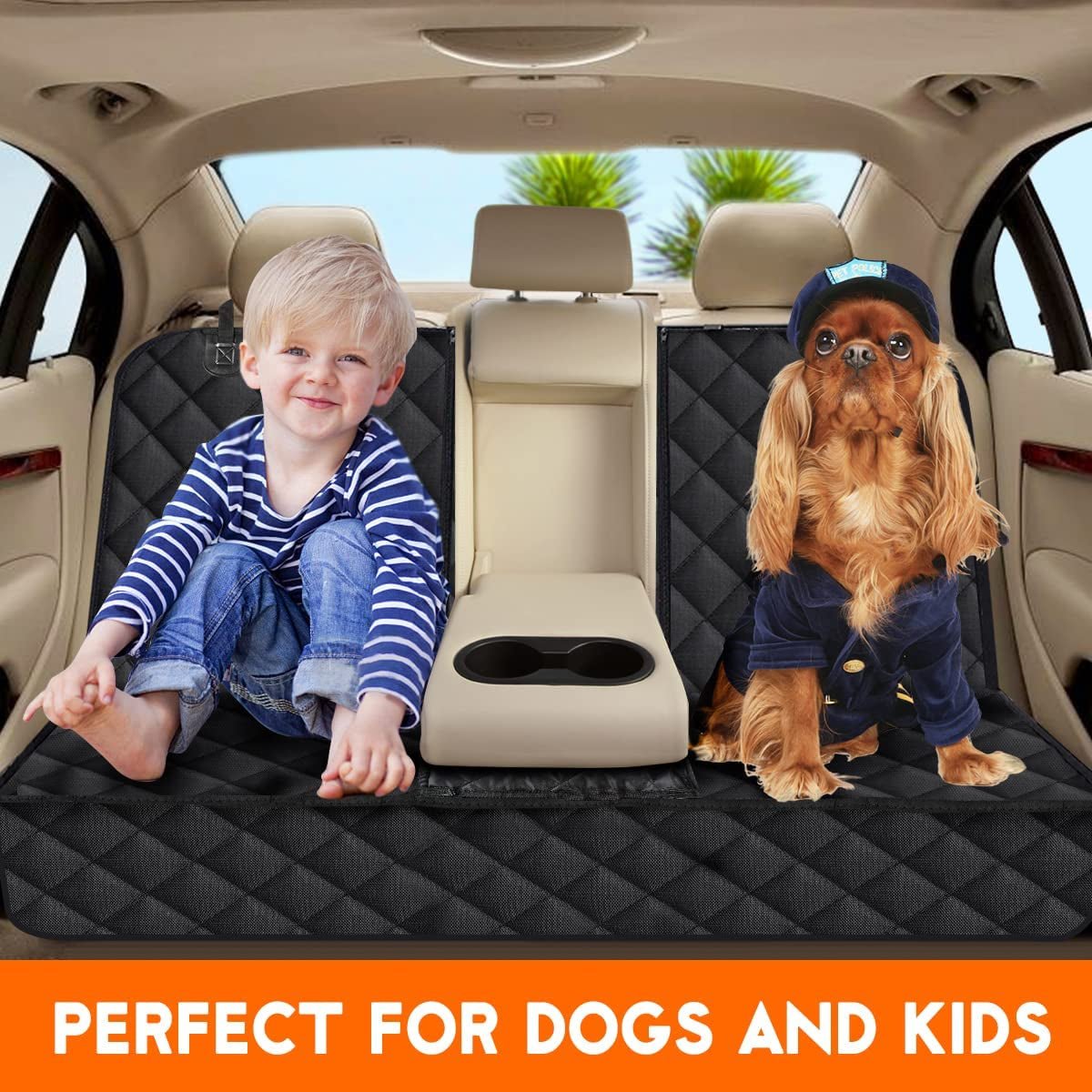 Dog Car Seat Cover, Back Seat Cover for Dogs Pet Car Seat Protector Waterproof Bench Car Seat Cover, Non - Slip Reat Seat Cover Fits Middle Armrest for Most Cars Trucks Suvs - Black - soblessed95.store