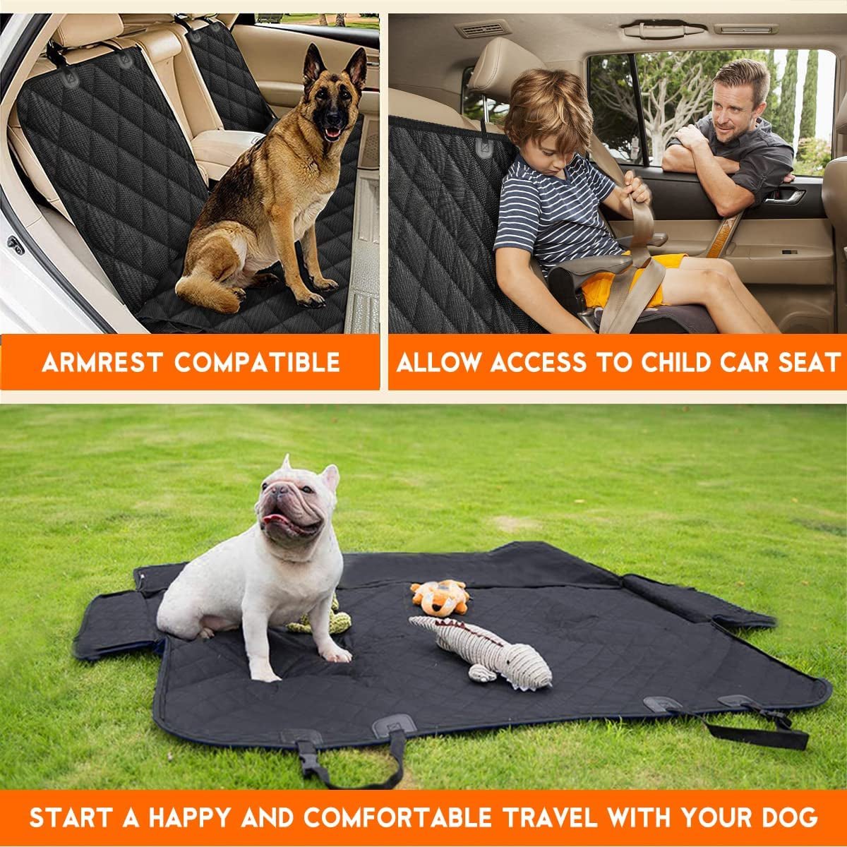 Dog Car Seat Cover, Back Seat Cover for Dogs Pet Car Seat Protector Waterproof Bench Car Seat Cover, Non - Slip Reat Seat Cover Fits Middle Armrest for Most Cars Trucks Suvs - Black - soblessed95.store