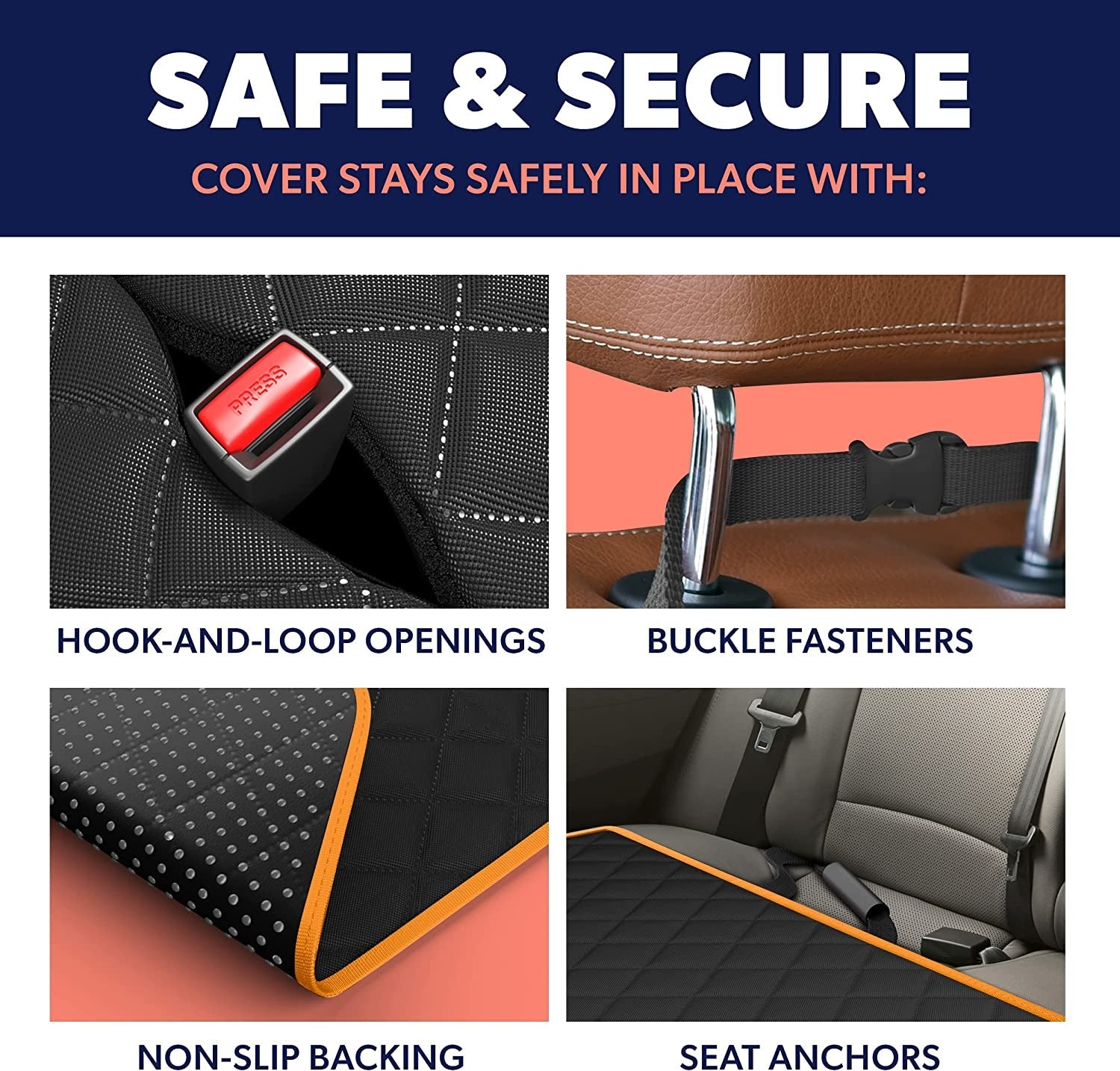 Dog Car Seat Cover for Back Seat, Waterproof Pet Hammock Protector, Durable Nonslip Seat Protection SUV Truck, Standard 53"X56", Orange - soblessed95.store