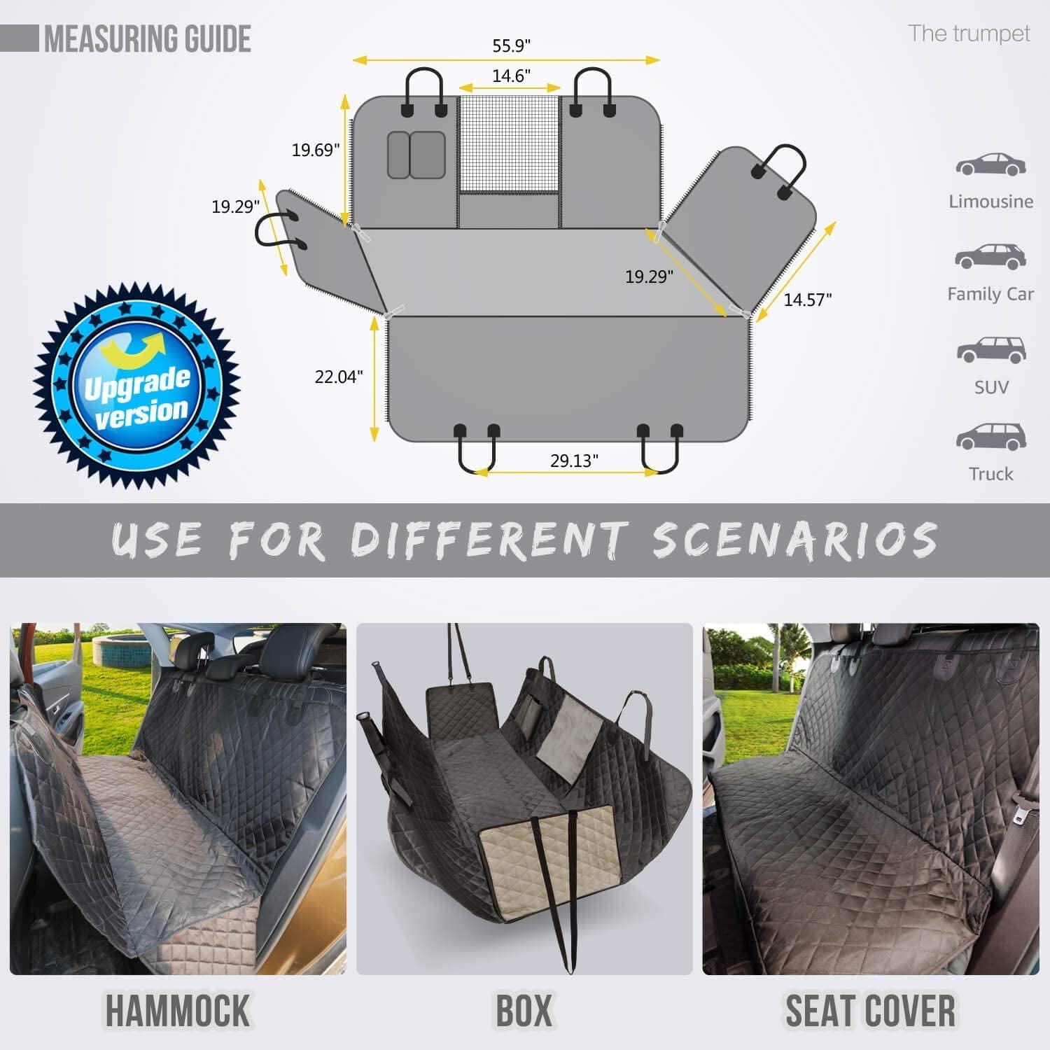 Dog Seat Cover for Back Seat, 100% Waterproof with Mesh Window, Scratch Prevent Anti - Slip Dog Car Hammock, Standard - soblessed95.store