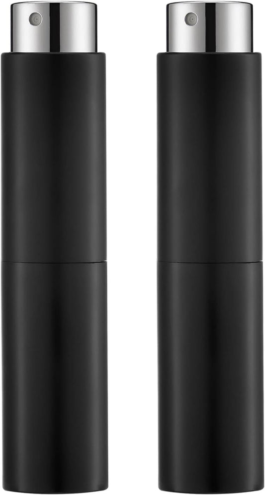 8ML Perfume Atomizer (2PCS), Cologne Sprayer, Mini Empty Travel Spray Bottle for Men and Women (Black)