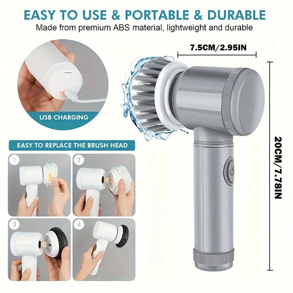 Electric Spin Scrubber Cordless Spin Scrubber with 6 Replaceable Brush Heads Electric Cleaning Brush Cleaning Tools - soblessed95.store