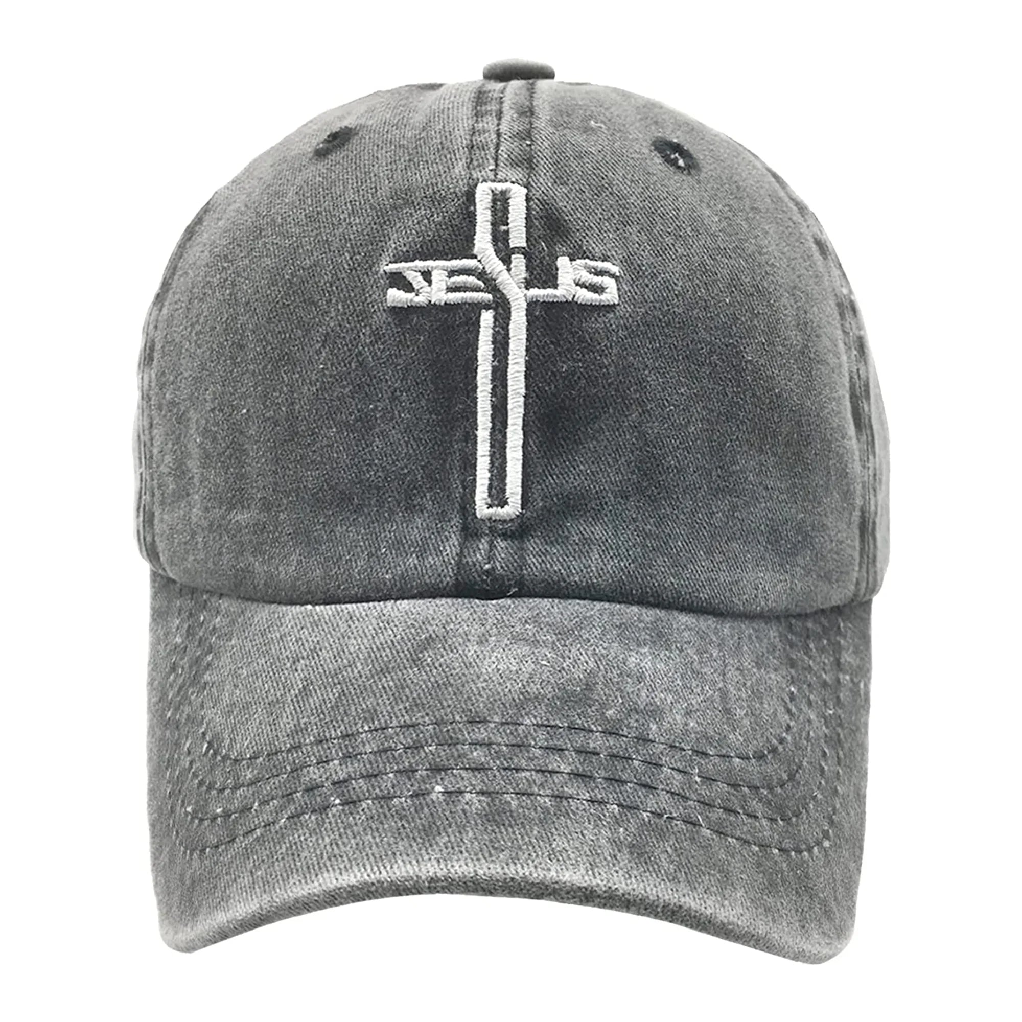 Embroidered Christian Jesus Cross Hat for Men Women, Vintage Washed Dad Hats Adjustable Baseball Cap - soblessed95.store