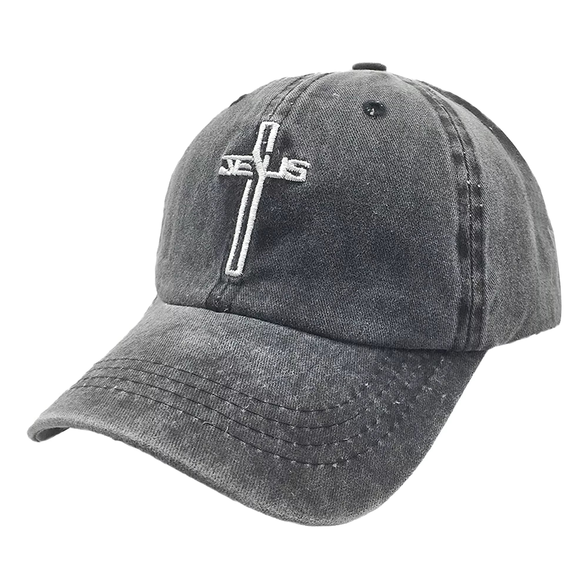 Embroidered Christian Jesus Cross Hat for Men Women, Vintage Washed Dad Hats Adjustable Baseball Cap - soblessed95.store