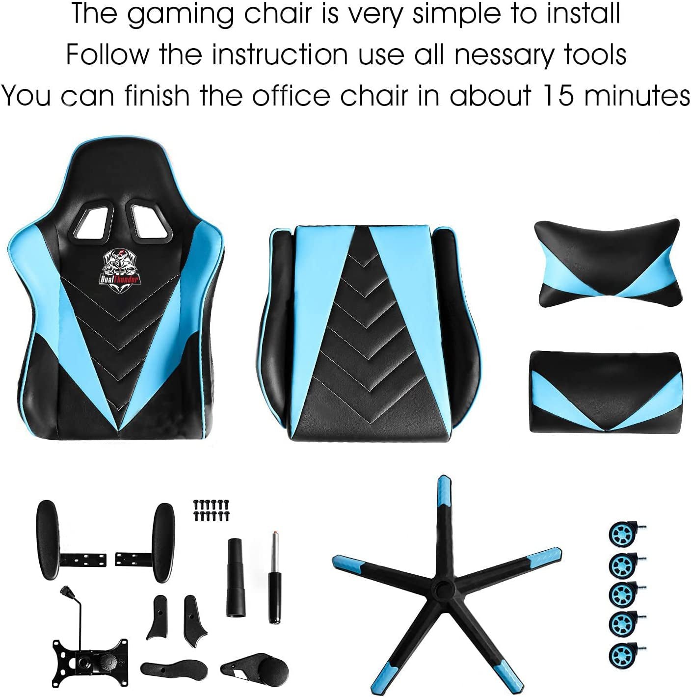 Ergonomic Video Gaming Chair 400 Lb Weight Capacity, Office Computer Chair with Headrest Lumbar Support, Reclining Racing Chair, Game Chair with Adjustable Armrest, Blue - soblessed95.store