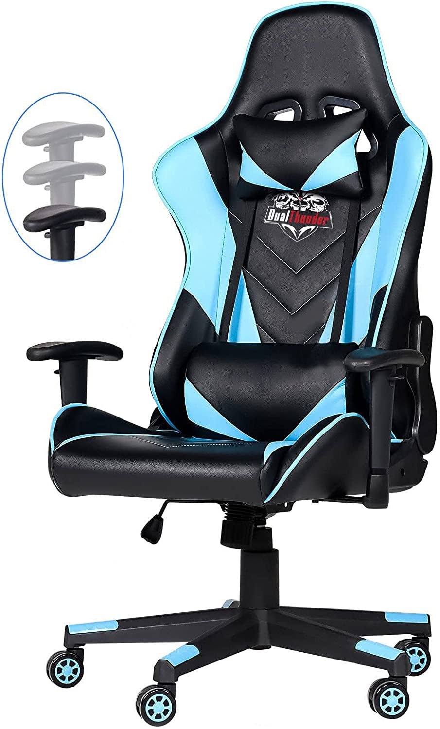 Ergonomic Video Gaming Chair 400 Lb Weight Capacity, Office Computer Chair with Headrest Lumbar Support, Reclining Racing Chair, Game Chair with Adjustable Armrest, Blue - soblessed95.store