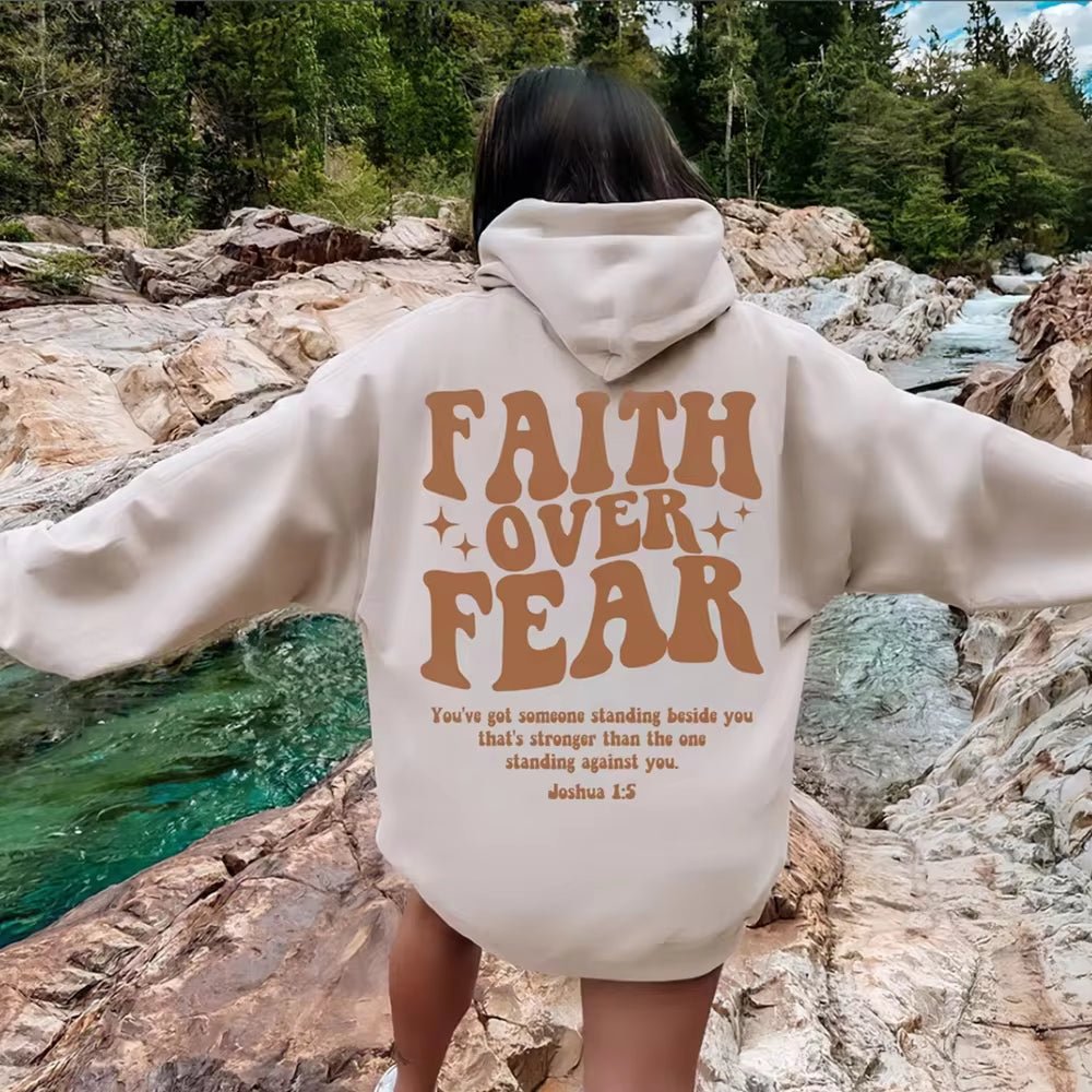 Faith over Fear Hoodie Christian Sweatshirt Trendy Faith Shirt Cute Religious Hooded Preppy Women Christian Sweater Hoodies - soblessed95.store