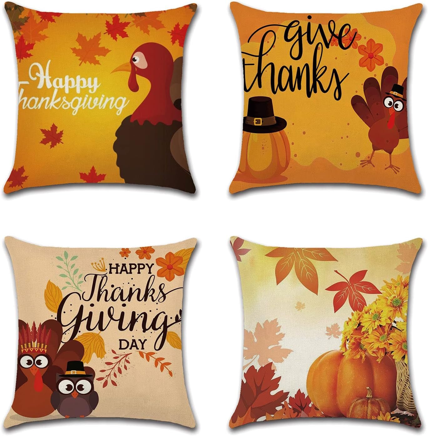 Fall Pillow Covers 18 X 18, Thanksgiving Pillows Decorative Throw Pillows Cases Set of 4, Fall Cushion Pillowcase (Off White) - soblessed95.store