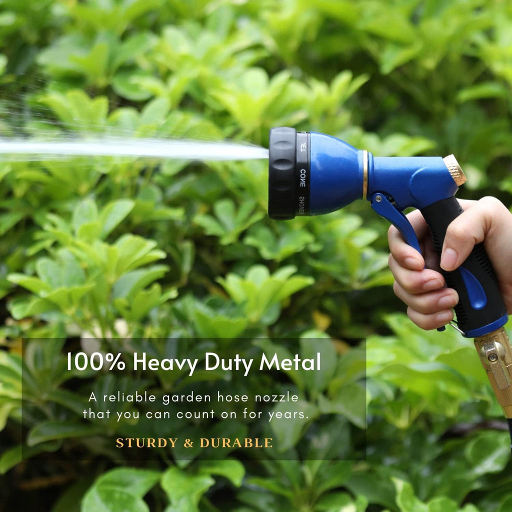 Garden Hose Sprayer Nozzle 100% Heavy Duty Metal, Water Hose Nozzle with 8 Different Spray Patterns, High Pressure Hose Spray Nozzle for Watering Plant & Lawn, Washing Car & Pet Blue - soblessed95.store