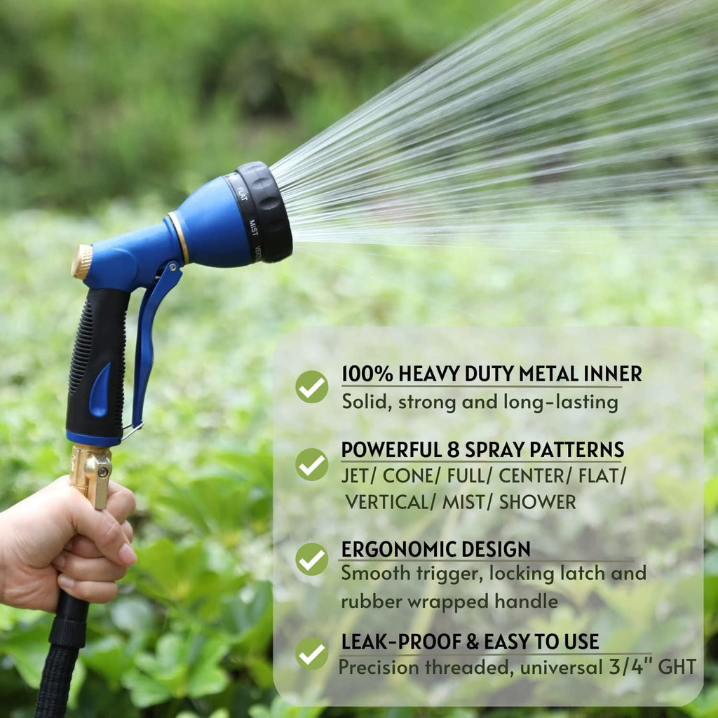 Garden Hose Sprayer Nozzle 100% Heavy Duty Metal, Water Hose Nozzle with 8 Different Spray Patterns, High Pressure Hose Spray Nozzle for Watering Plant & Lawn, Washing Car & Pet Blue - soblessed95.store