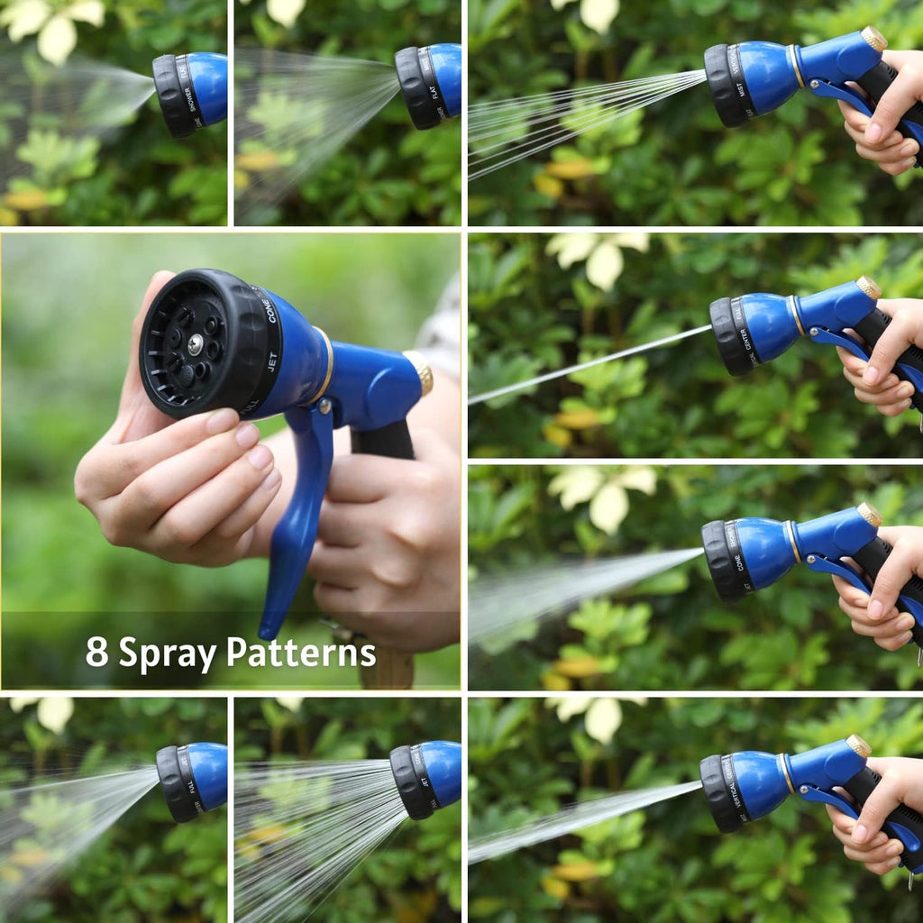 Garden Hose Sprayer Nozzle 100% Heavy Duty Metal, Water Hose Nozzle with 8 Different Spray Patterns, High Pressure Hose Spray Nozzle for Watering Plant & Lawn, Washing Car & Pet Blue - soblessed95.store