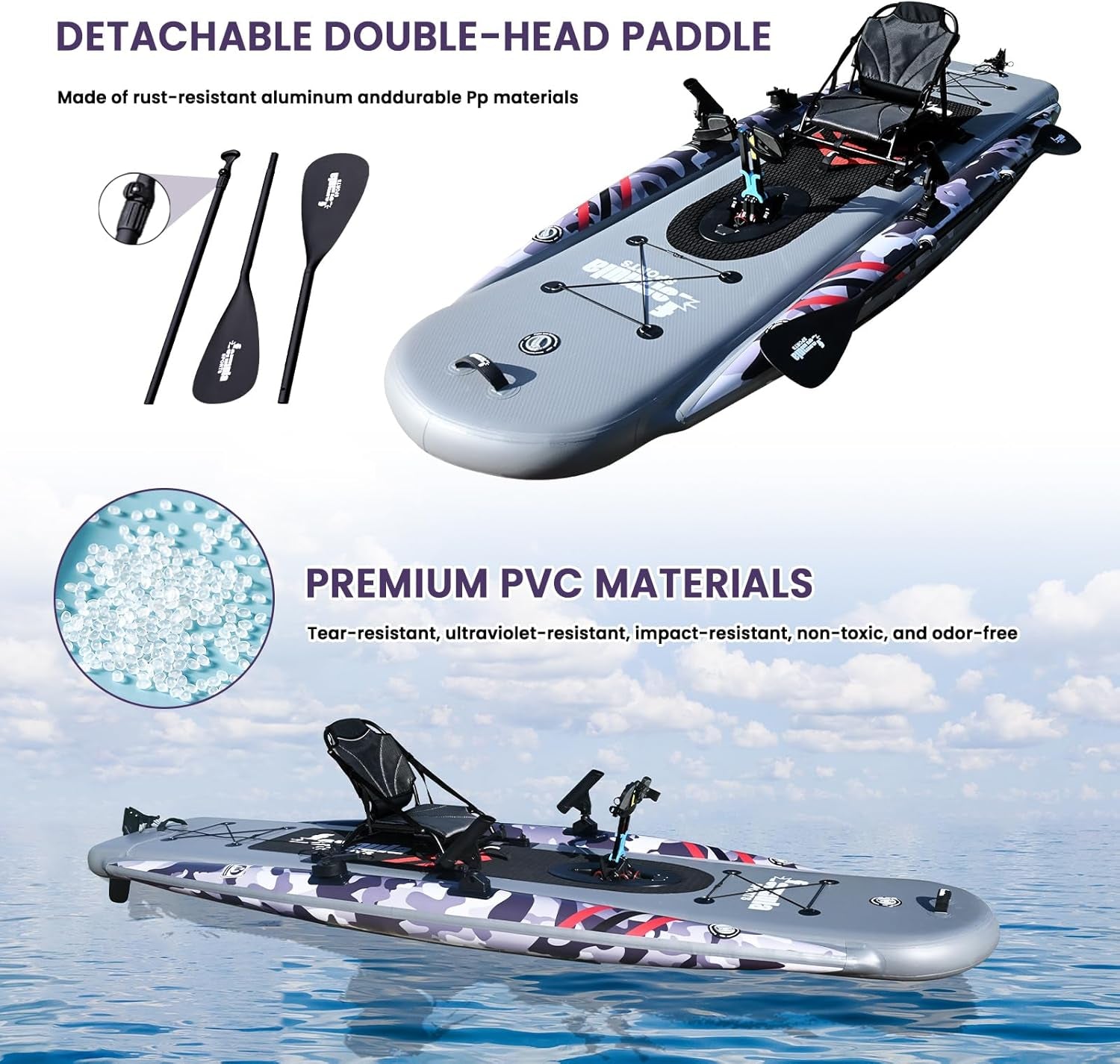 Inflatable Fishing Kayak for Adults - 1 Person, Pedal Drive, Folding, with Movable Seat, Hand Pump & Paddle & Oxford Bag, 410Lbs Capacity - soblessed95.store